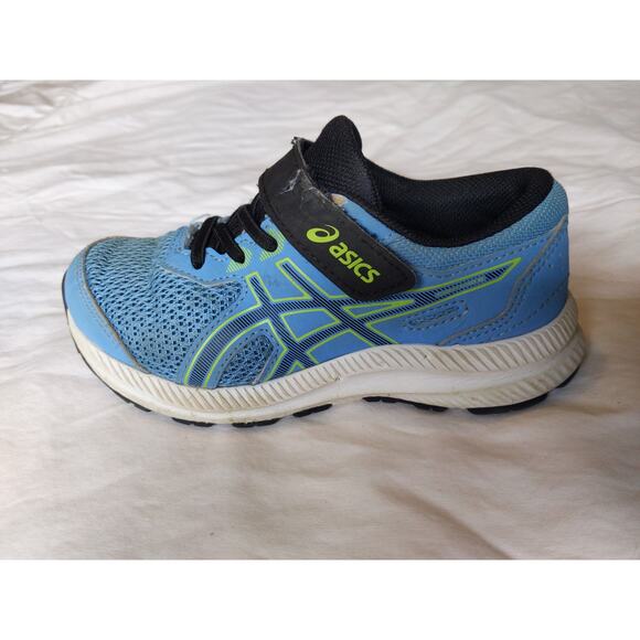 ASICS Kids Running Shoes Blue Black Youth 13 DAMAGED STRAPS Still Works - Picture 2 of 11